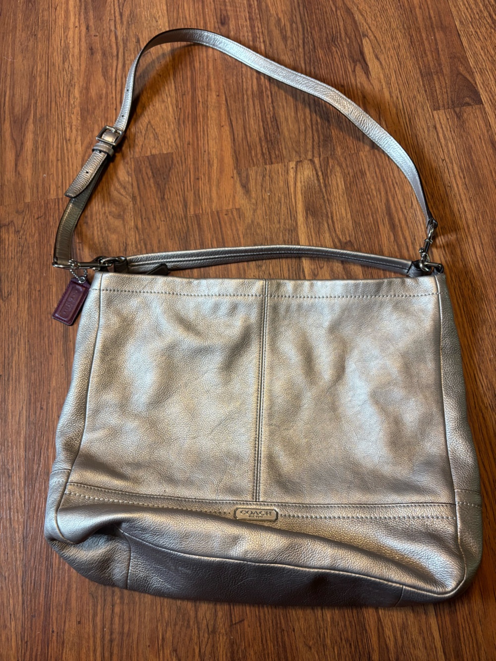 Coach Metallic Silver Leather Shoulder Bag
